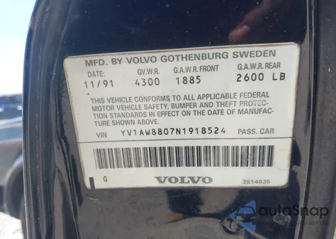 1992 Volvo 240 from USA, damaged, VIN YV1AW8807N1918524